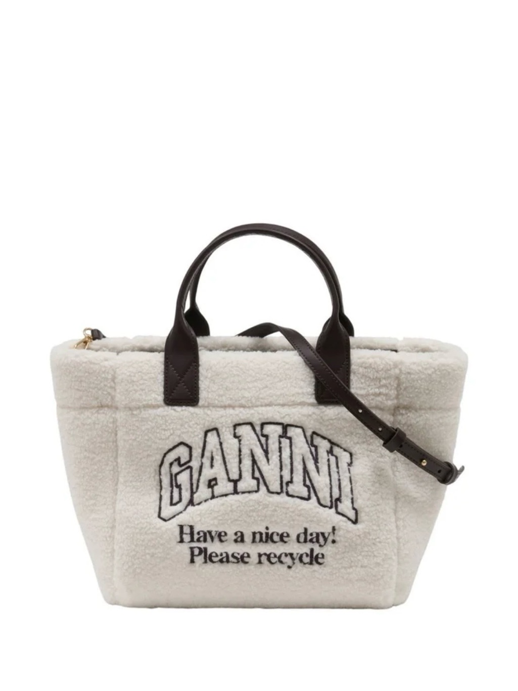 Ganni Small High-Pile Fleece Embroidered Logo Tote